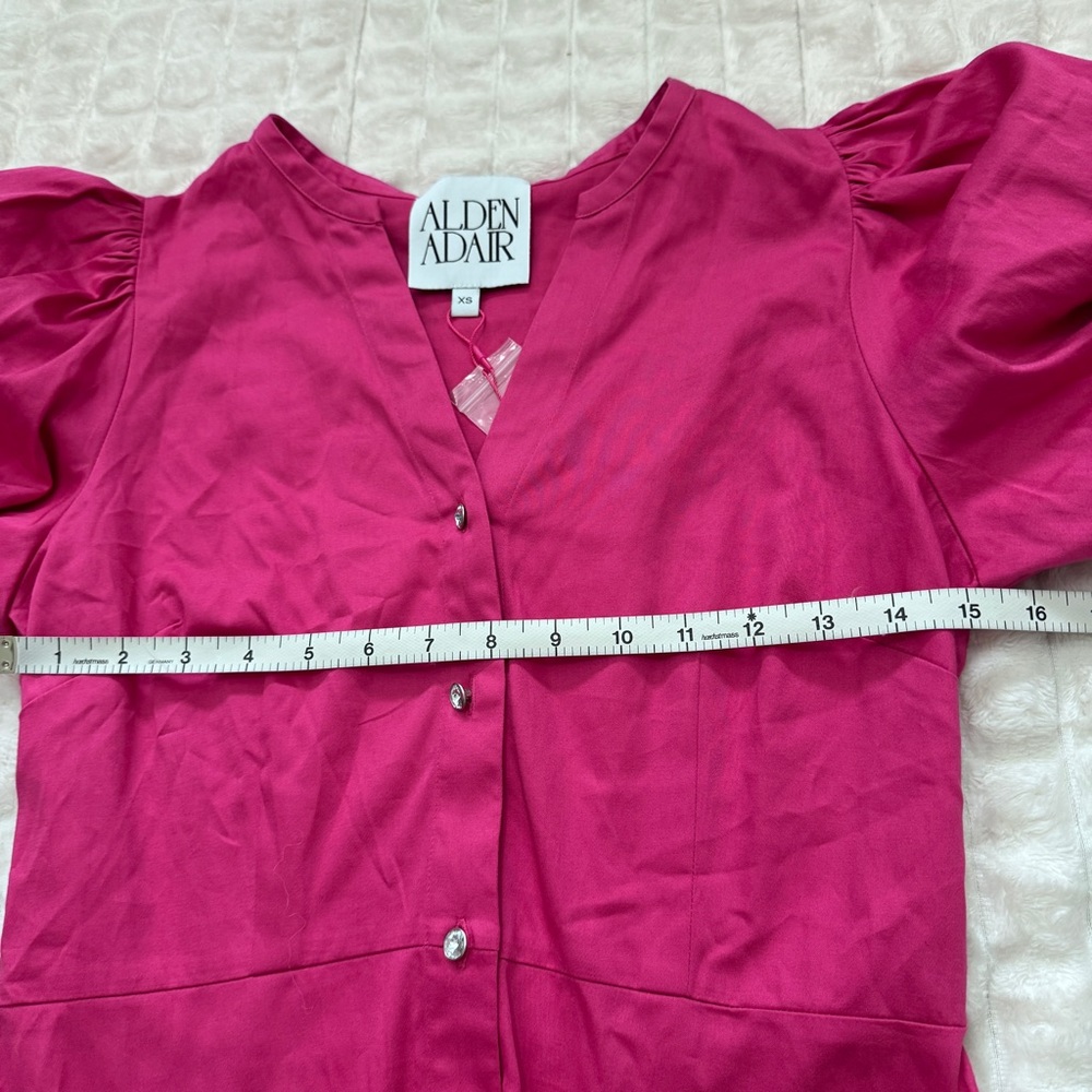 NEW Alden Adair XS Magenta Pink Athena Rhinestone Button Puff Sleeve Dress - Picture 4 of 7